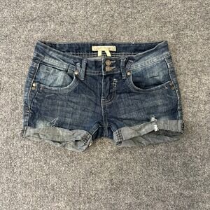 Morning Star Denim Shorts Womens Size 5 Dark Wash Distressed Cuffed Skinny Fit